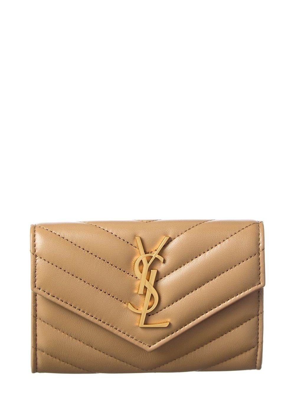 Saint Laurent  Quilted Leather Compact Wallet with Gold YSL